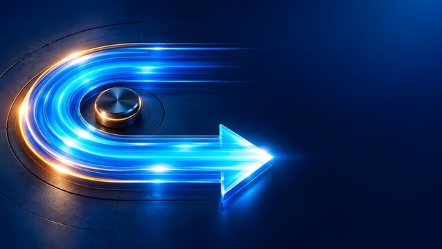 High Speed Glowing Blue Arrow Making Sharp Pivot Turn Representing Agile Business Course Correction