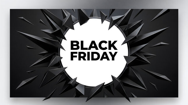 Black Friday Sale promotional background featuring a white circle surrounded by sharp dark 3D geometric shapes