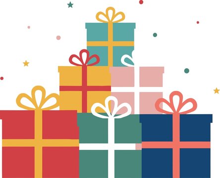 Stack of festive gift boxes with colorful ribbons for events.