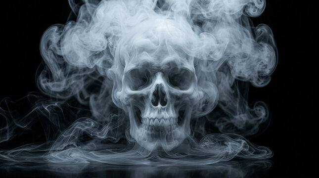 Smoky skull emerging from dark background, horror concept for design and film projects