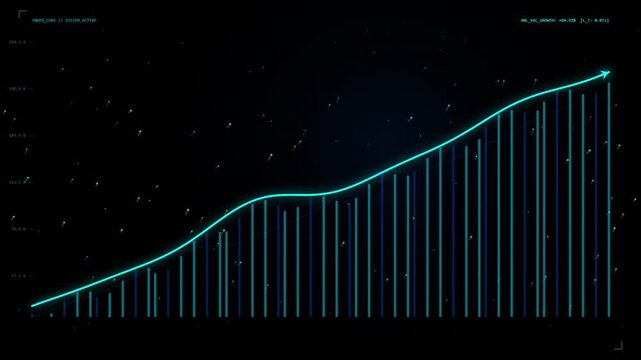 Digital financial growth chart with rising trend line and hud interface graph business
