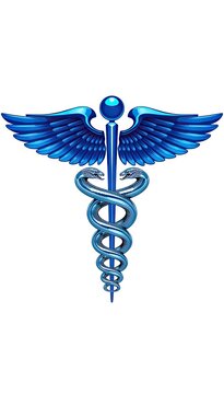 Blue caduceus medical symbol with wings