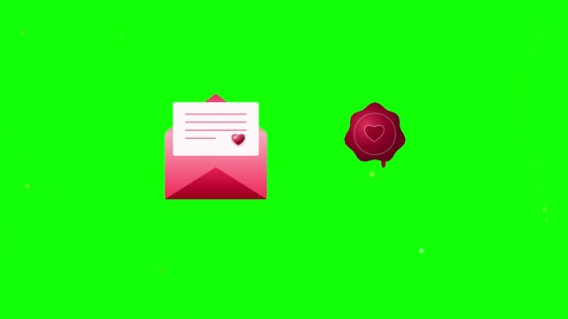Love postmark stamp with heart on green screen, Valentine's Day animation