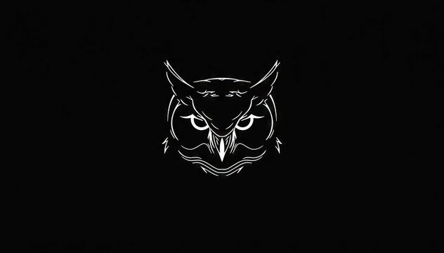 Minimal white owl face outline on black background