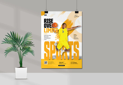 Modern Basketball Sports Poster Design With Dynamic Athlete And Bold Typography