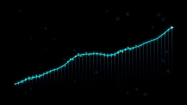 Neon financial growth chart animation: rising business success graph with glowing data points