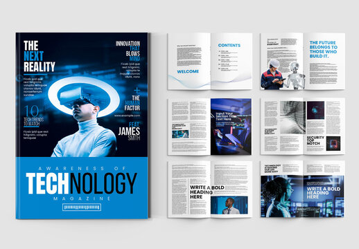 Technology Magazine Design Template with Modern Editorial Layout