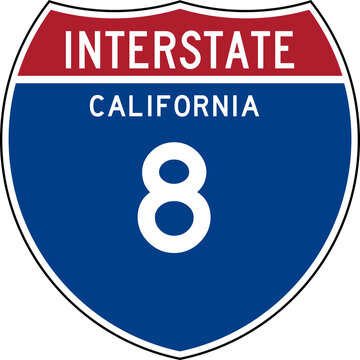 Interstate Sign 8 California Transparent Background Highway Road Badge Emblem.