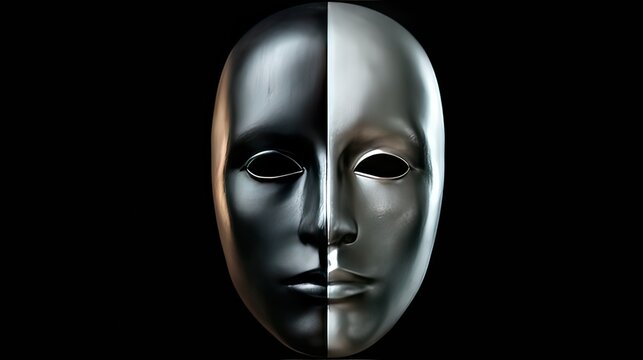 Half Black Half Silver Mask Symbolizing Duality and Contrast in Human Emotions and Identity Concepts in Art
