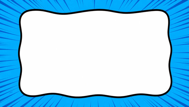 Comic book style speech bubble frame with blue radial burst background for text or design overlays