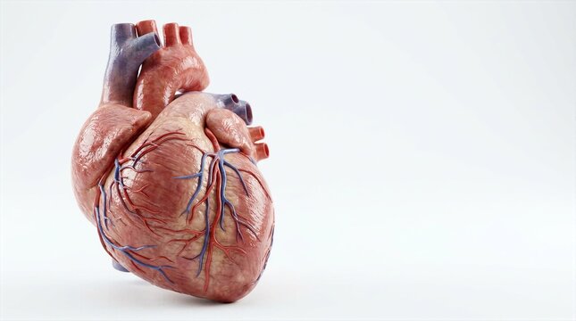Realistic anatomical human heart organ model on isolated bright background