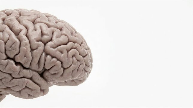 Realistic human brain organ model close up isolated on white background