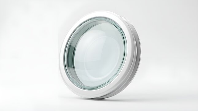 Round magnifying glass with a silver metal frame isolated on a white background.