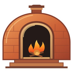Fototapeta premium Traditional brick stone oven with burning fire inside for pizza baking.