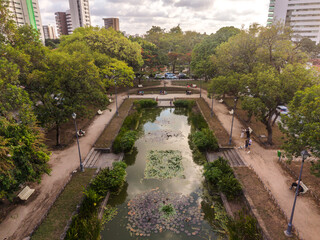 Beautiful aerial view to amazon themed public square by landscape © Cavan