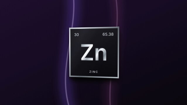 Zinc element periodic table silver plaque on a purple background