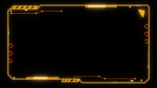 Futuristic gold HUD frame border with empty copy space on black