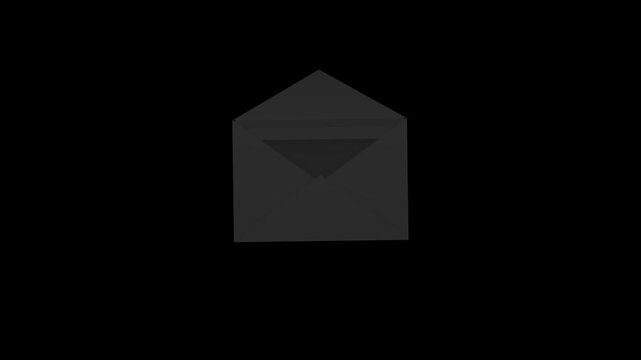 Digital email icon white envelope open on isolated black background