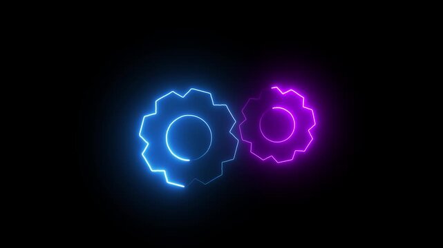 neon line of gear cog icon present operation management involving business process, teamwork, workflow, problem solving.