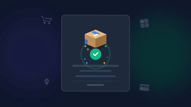 Animated delivery confirmation with parcel box and success checkmark