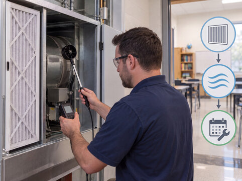 Technician checking ventilation airflow with a handheld probe