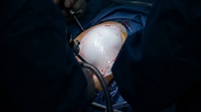 Arthroscopic knee surgery exposing joint capsule under drapes
