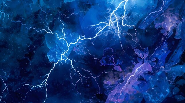 Sharp blue lightning bolts flashing through deep cobalt blue mineral crystal and gemstone slab texture background