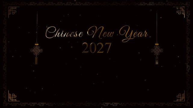 golden frame happy chinese new year 2027 on the green screen background