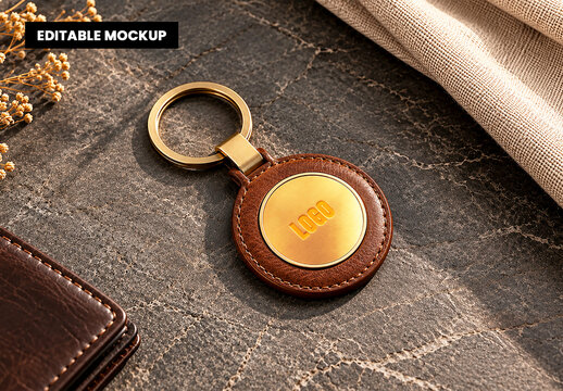 Luxury Leather Keychain Logo Mockup Template