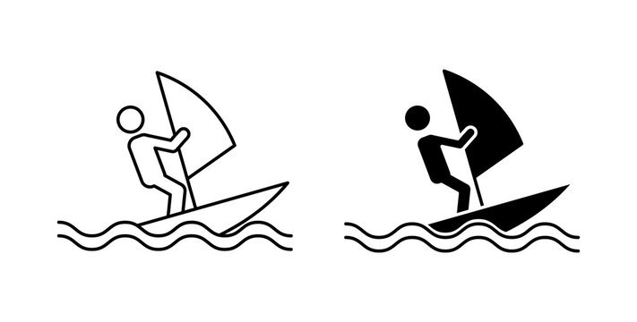 Windsurf icon flat outline in black