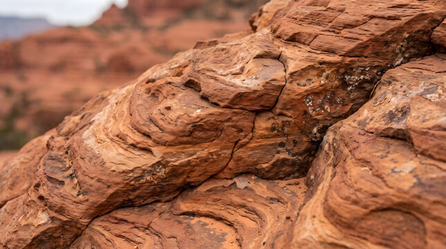 A detailed close-up shot of the famous Sedona vortex showcasing unique red rock formations in Arizona desert