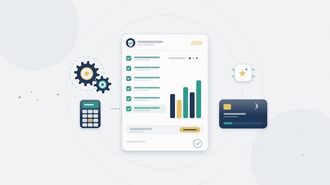 Automated financial tax calculation and refund payout process with digital invoice analysis in seamless looping animation