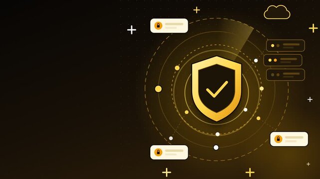 Enterprise cloud server cybersecurity shield with firewall radar protection and encrypted data storage