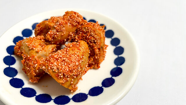 Savory deli pieces generously coated with spicy mentaiko