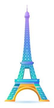 Eiffel Tower Paris landmark, colorful flat vector illustration isolated on white background