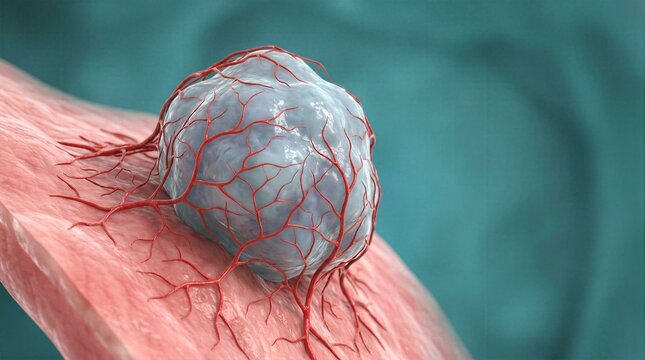 Vascularized tumor nodule growing on tissue mucosa surface