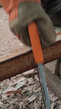 Cutting Rusted Iron Bar with Fine Tooth Hacksaw