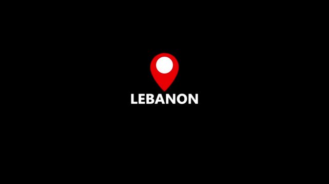 Red location pin icon with white circle and text on LEBANON white background map marker navigation. Location or map pin icon symbol set. Location pointer.