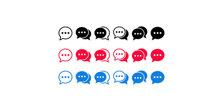 Set of comment bubble icons in various styles and colors for discussion threads social media and community forums.