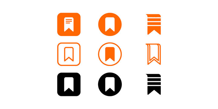 Collection of orange and black bookmark icons for digital library organization and content save functionality.