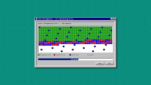Retro Windows 95 Style Disk Defragmenter Optimization Animation Background