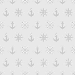 Seamless nautical pattern with ship wheel and anchor on background. © Vitchapon