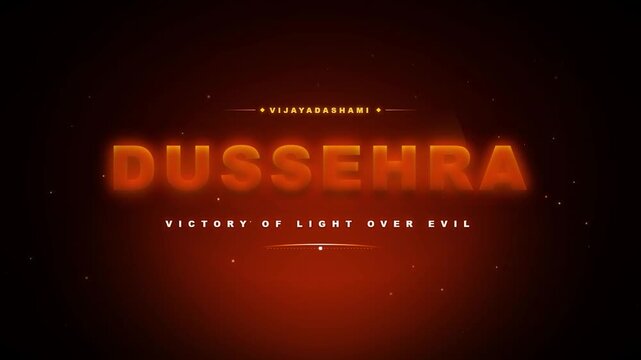 Happy dussehra vijayadashami festival greeting glowing orange fire particles cinematic animation background overlay for religious celebration events