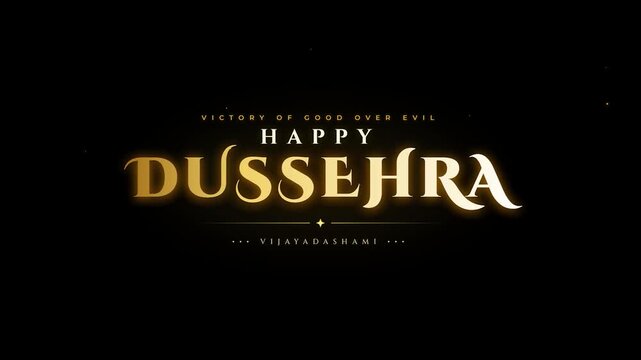 Happy dussehra golden typography greeting card animation elegant 3d text motion graphics background for festival celebration victory of good over evil