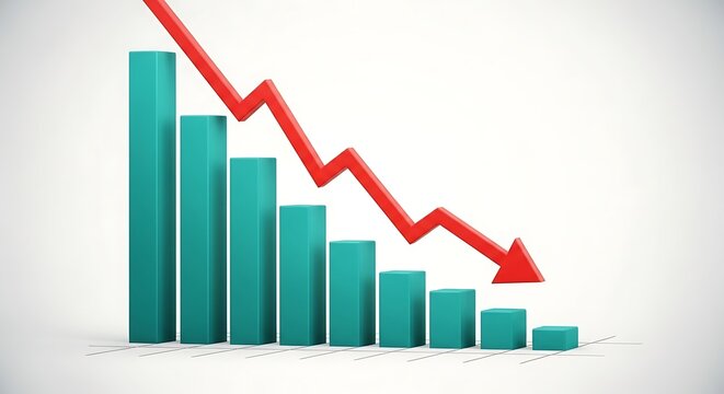 Bar chart showing financial decline with red arrow pointing down