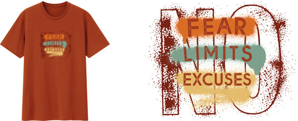 Motivational T-Shirt Design with No Fear No Limits No Excuses Quote in Urban Spray Paint Style © itsaart