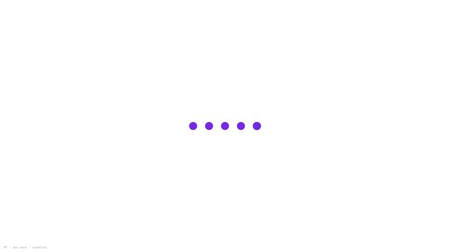 Five dots loading spinner animation with gradient blue and purple circles pulsing in horizontal wave loop, minimal waiting preloader on white backdrop for modern website and mobile app