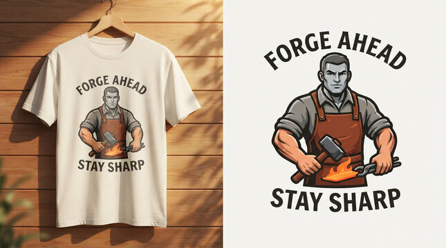 Blacksmith Forge Ahead Stay Sharp Tshirt Design Vector.