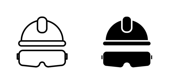 Safety helmet icon flat outline in black