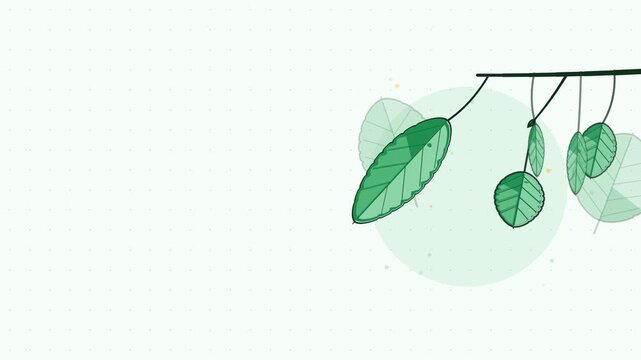 Seamless 4K looping animation of aspen leaf fluttering long stalk, drawn as a minimal flat vector scene in fresh green tones on a soft light background. Calm, gentle motion with plenty of empty space 